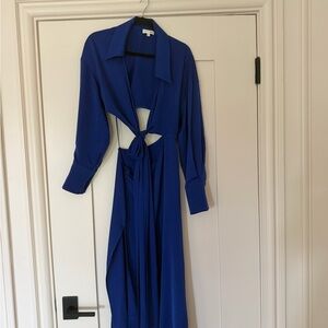 Ronny Kobo Collection Royal Blue Long Sleeve Tie-Front Maxi Dress